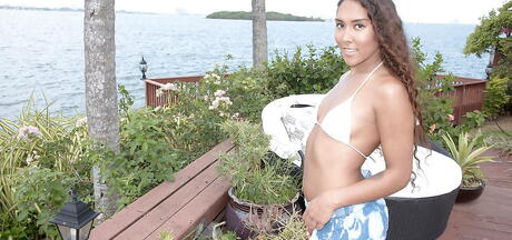 Sylphlike babe Calypsa unveiling tiny tits and masturbating outside